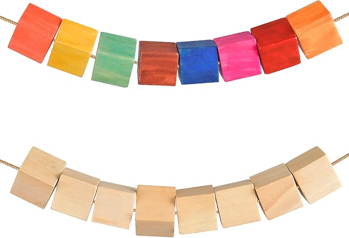 Supkiir Wood Craft Cubes, 100PCS Small Wooden Holes Craft Blocks, Unfinished, 0.63"-16mm Cubic