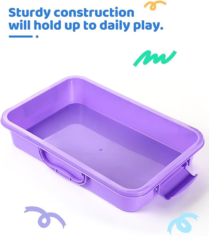 3 Pcs Sand Tray Sensory Bin with Lid and Handle, Portable Sensory Sandbox Container for Kids, Plastic Activity Tray for Toddlers (Transparent+Green+Blue)