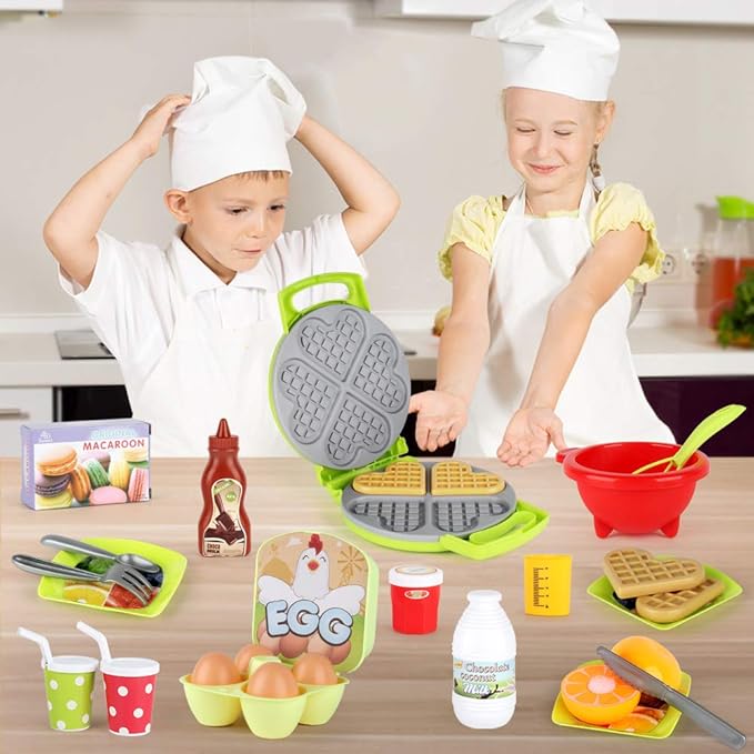 27 Pack Waffle Play Food Toys for Toddlers ,Kitchen Sets for Kids,New Sprouts Waffle Time Variety Toys Gift for Kid Children ,Early Educational Learning Game for Age 3 4 5 6 7 8 Boys Girls