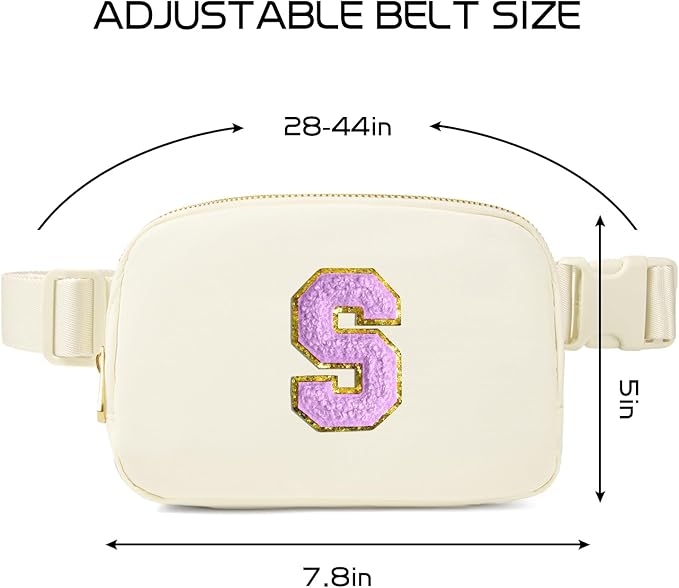 Gitus Gifts for 8 9 10 11 12 Year Old Girls Belt Bag Fanny Pack Crossbody Bags with Initial Letter Patch Cute Stuff Birthday Gifts for Teen Girls Women Personalized Trend Stuff (Ivory-S)