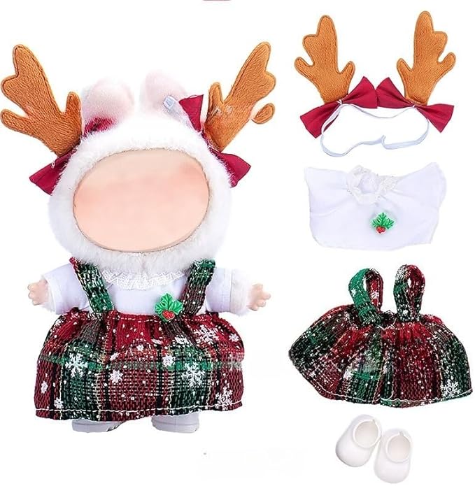 17cm Doll Clothes Outfit Dress Up Suitable for 6.7 inch Hight , Accessories Suit No Doll Only Clothing Christmas Set (Set 8) 1hairband+1tshirt+1shoes+1skirt