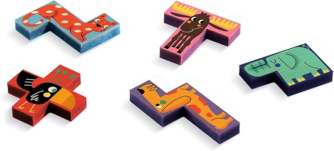 DJECO SoLogic Pentanimo - Wooden Logic Game for Little Ones - Challenging, Fun & Creative Activity for Family & Friends - Cute Animal Puzzle Toy for Children 5+ Years Girls & Boys