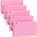 250 Count Pink Index Cards 3x5 Inch with Key Ring, Color Flash Index Card (50 Sheets Each), Durable & Portable Note Taking for Students, Teachers, Study Note Cards for Office Home School