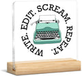 Writer Gifts for Men Women, Funny Gifts for Writers Editors Typewriter Authors Novelist, Acrylic Plaque Sign with Wooden Stand Home Office Decor