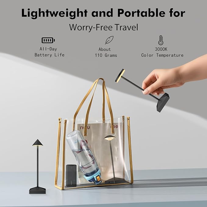 3 Pack 7.67in Black Small Cordless Table Lamps Rechargeable, Battery Operated Mini Lamp, Small Lamp Touch Portable Table Lights, LED Night Light for Bedside/Dining/Bar/Outdoor (Black-C)