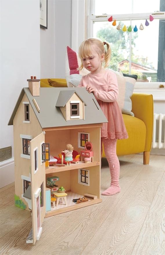 Tender Leaf Toys - Foxtail Villa - Furnished 27.95” Tall Town Style Pretend Play Doll House - Encourage Creative and Imaginative Fun Play for Children 3+