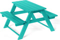 Costaelm Kids Picnic Table, HDPE All Weather Outdoor Toddler Picnic Table and Chair Set Kids Bench for Patio, Backyard, Garden, Lawn, Turquoise