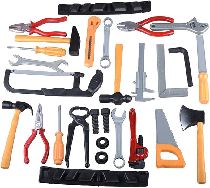 28 Pcs Kids Toy Tool Set Construction Party Supplies Plastic Pretend Play Accessory for Boys with Screwdrivers Pliers Axes Saws