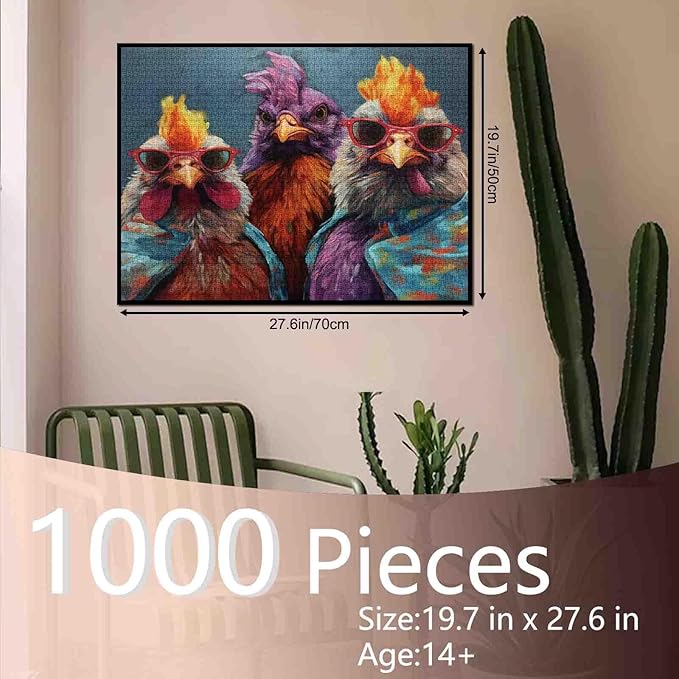 Tucocoo Rustic Chickens Jigsaw Puzzle 1000 Pieces Puzzles for Adults, Funny Animals Portrait Jigsaw Puzzles for Challenging Family Activity Games Colorful Puzzle for Home Decor Gifts - 27 x 20 Inches