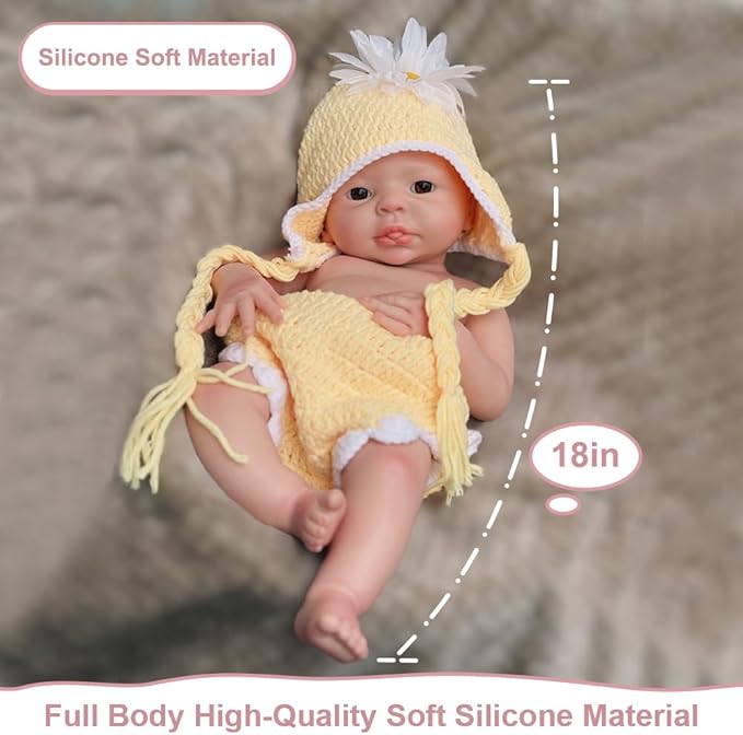 Silicone Reborn Baby Dolls 18Inch Realistic Newborn Baby Doll Silicone Full Body Lifelike Baby Girl Dolls Anatomically Correct
