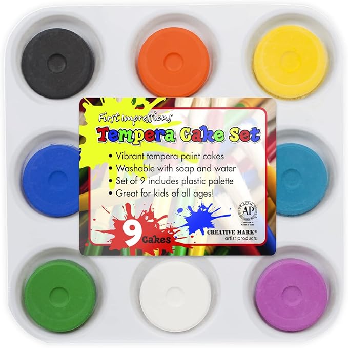 Tempera Paint Set for Kids - WASHABLE Children's Non-Toxic Tempera Paint Cakes with Palette Clean with Just Soap & Water