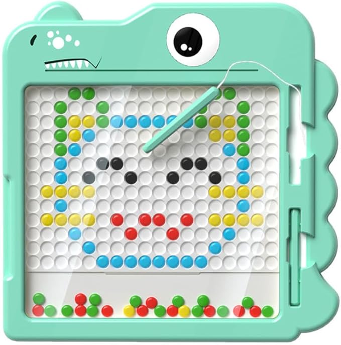 Magnetic Drawing Board，Large Magnet Doodle Board with Pen and Dot Beads,20 Colored Pattern Cards,Montessori Toys and Travel Toys Two-in-one,Perfect Learning Gift for Toddlers Ages 3-8