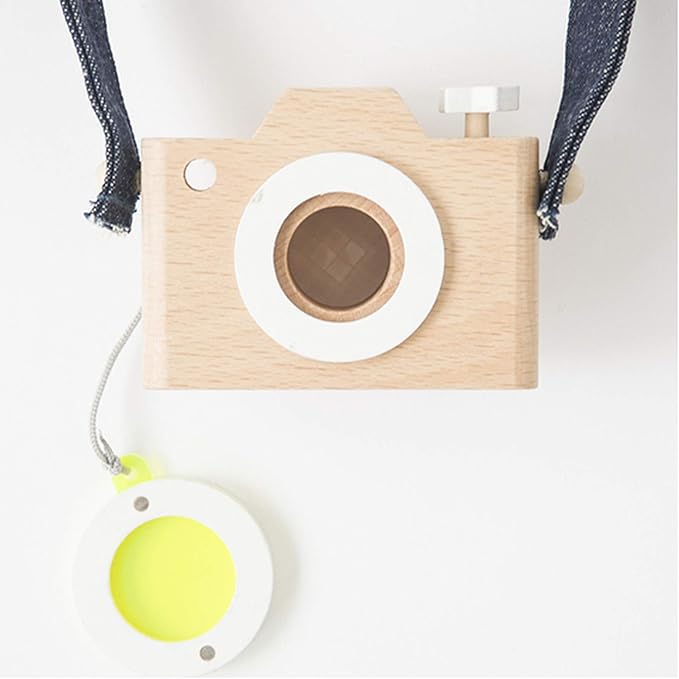 kiko+ Wooden Pretend Play Camera with Yellow & Kaleidoscope Lens for Toddlers and Kids
