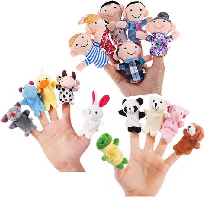 Sealive 16-PCS Finger Puppets for Toddlers Story Time - Soft Velvet 10 Animals & 6 Family Members - Perfect for Role Playing, Classroom Learning, Party Favors, Travel, Therapy, Imagination Building