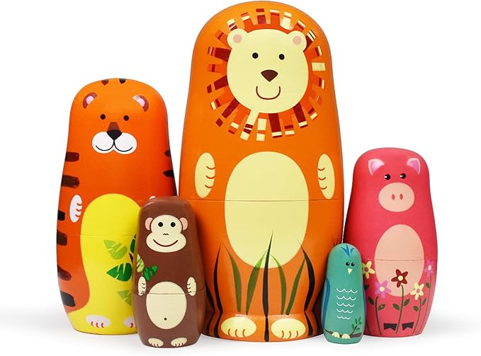HYCLES Nesting Dolls Russian Matryoshka Wood Stacking Nested Set for Kids Handmade Toys for Children Kids Christmas Birthday Decoration Halloween Wishing Gift