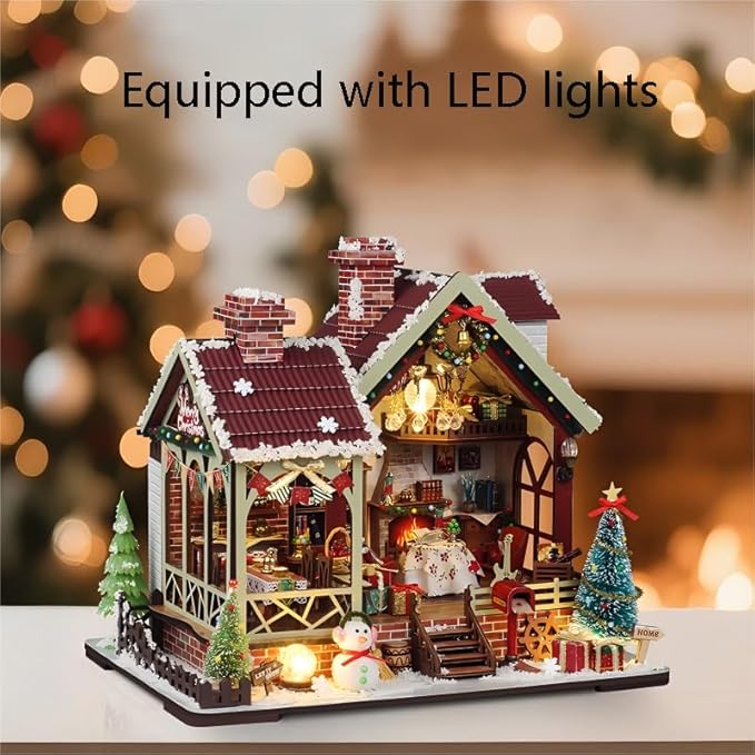 DIY Miniature House Kit, Mini House Building Kit, DIY Book Nook Kit, Tiny Model House for Adults to Build, Beginner 3D Wooden Book Nook, for Family Friends (Christmas House)