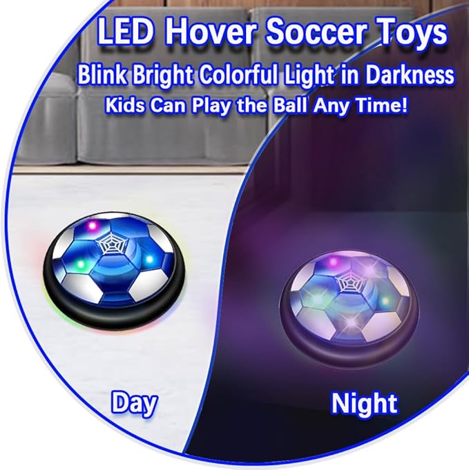 VNVDFLM Hover Soccer Ball Toys for Boys Girls,Rechargeable Floating Soccer Ball with Led Lights and Foam Cushion,Indoor Air Football Game Perfect Birthday for Kids Age 3-9（Black）