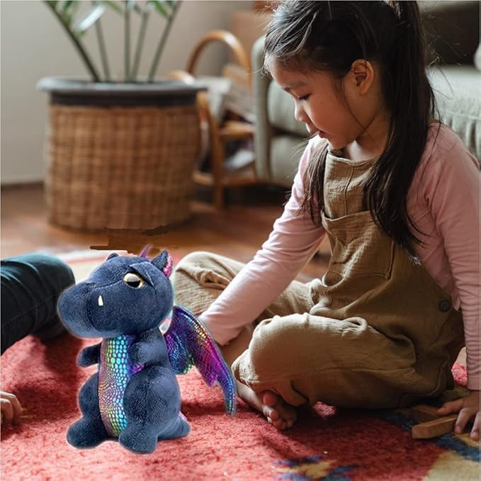 Dragon Stuffed Animal Cute Dragon Plush Doll Toy 10 inch for Girls Boys Christmas (Dragon Black 25cm)