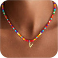Colorful Initial Necklaces for Girls Kids Women, Cute Beaded Initial Necklace Teen Girl Gifts Trendy Stuff, Bohemian Letter Necklace Birthday Gifts for Women Girls Jewelry