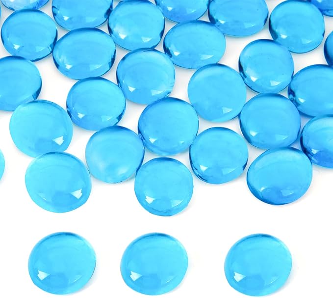 FUTUREPLUSX 5Lb Flat Glass Marbles, Glass Beads Cerulean Flat Gems Aquarium Pebbles Vase Filler Table Scatter Decor