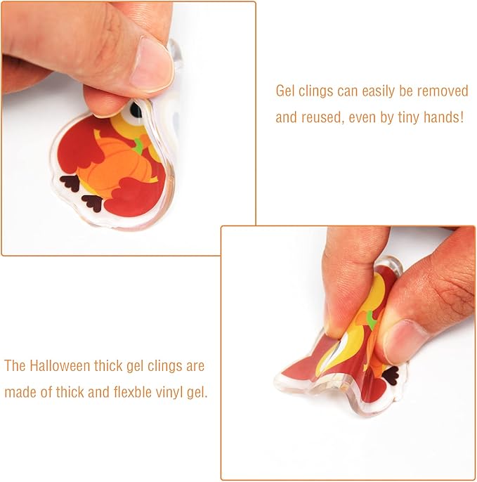 40 PCS Fall Thick Gel Cling Autumn Window Gel Clings Decals Stickers for Kids, Toddlers and Adults Home Airplane Classroom Nursery Thanksgiving Party Supplies Decorations Removable and Reusable