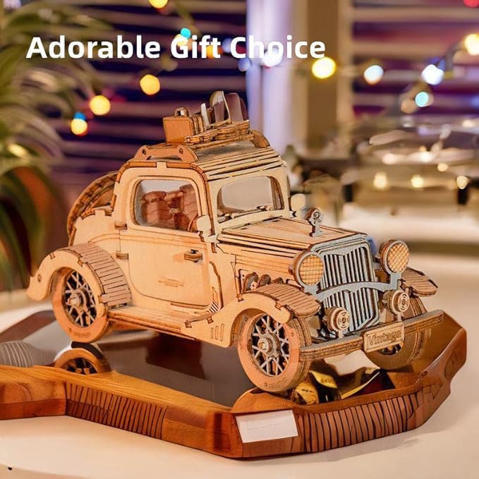 Rowood 3D Puzzles for Adults, Model Car Kits, DIY Wooden Toys Craft Gift on Birthday Christmas for Adult-Vintage Car