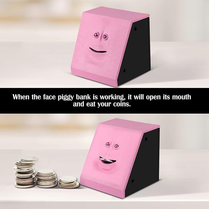 Coin Eating Saving Bank, Face Coin Bank Battery Operated Novelty Monkey Money Saving Box Piggy Bank for 3 Years+ Kids Boys Girls Adults Christmas Birthday New Year's Day Gift