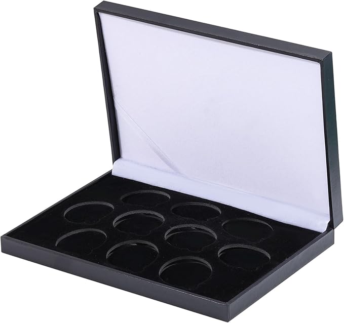 Coin Display Case PU Black Velvet Display Coin Box 45mm Challenge Coin Storage Presentation Box for Commemorative Coins Medals, 10 Slots