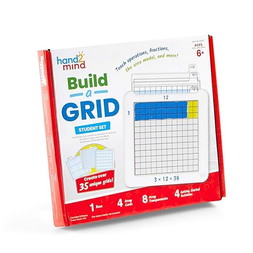 hand2mind Build-A-Grid, Dry Erase Multiplication, 3rd Grade Math, Multiplication Manipulatives, Fraction Manipulatives, Multiplication Game, Montessori Math, Homeschool Supplies (Set of 4)