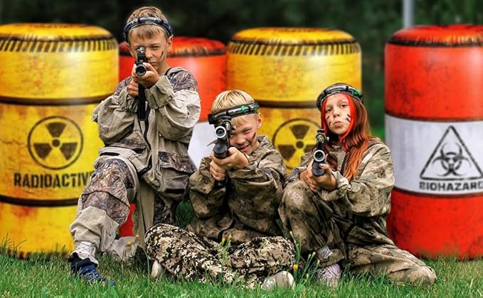 Package 8 Combat Battlefield Inflatables, Compatible Laser tag, Water Gun for Boys Birthday Party Activities and Decoration. Premiume Pack Include Water chember and Repair kit.