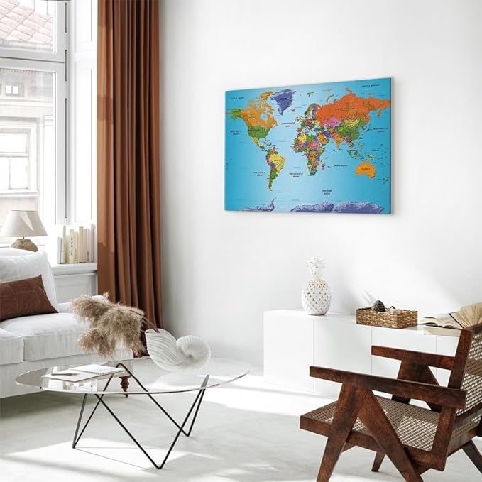 artgeist Canvas Wall Art Print World Map 35x24 in - 1pcs Picture with Acoustic Foam Sound Print Artwork Room Acoustics Soundproofing World Travel Map k-A-0104-b-d
