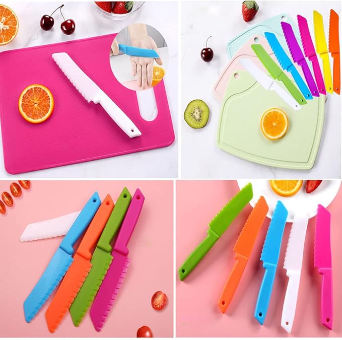 7 Pieces Plastic Kid Kitchen Knife Set, Reusable Nylon Chef Knife Children's Safe Cooking Knives for Baking, Fruit, Bread, Cake, Lettuce Knife, Salad Knife