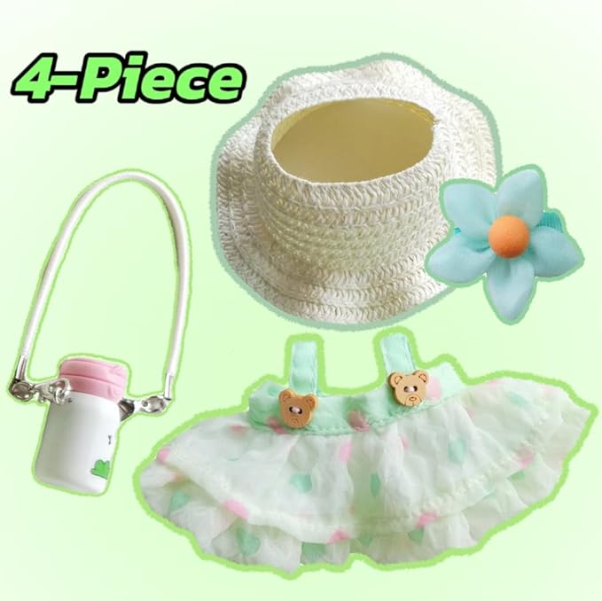 15cm & 17cm Doll Clothes Outfits Set - Premium Dress Up Bundle with Exquisite Accessories | Soft Fabric Fashion Doll Costume for 15-17cm Dolls (Green Skirt-4)