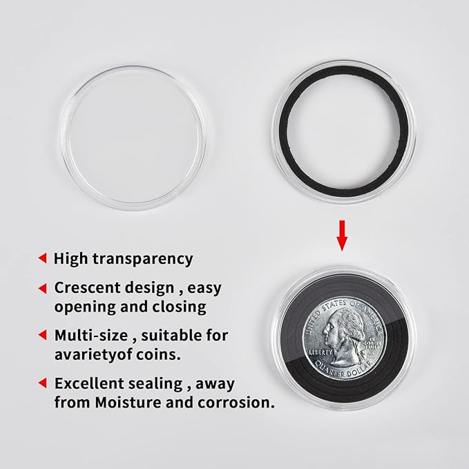 84 Pieces 46 mm Coin Capsules, with Foam Gasket and Plastic Storage Organizer Box, Coins Holder Collector Case for Coin Collection Supplies 7 Sizes (16/20/25/27/30/38/46mm) - Clear Case+Black Gasket