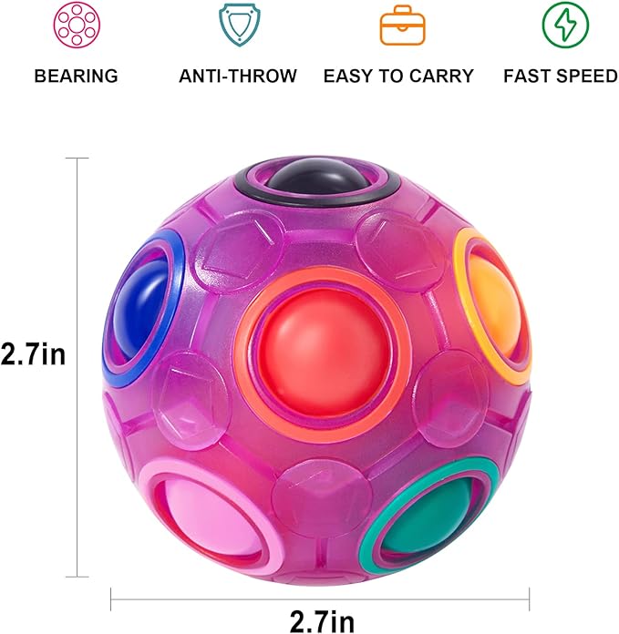 Vdealen Magic Rainbow Puzzle Ball, Fidget Ball Puzzle Brain Teaser Fidget Toy for Boys & Girls- Birthday Party Easter Valentines Christmas Stocking Stuffers for Kids Teen & Adults(Purple)
