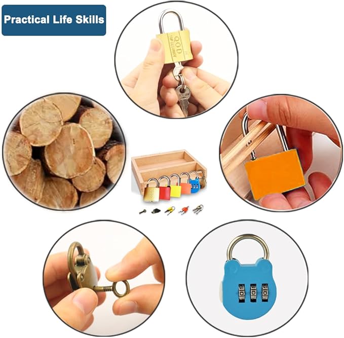 Montessori Lock and Key Toy Set for Toddlers, Educational STEM Lock Toys Matching Games Set with Wooden Tray for 3-5 Year Old Kids