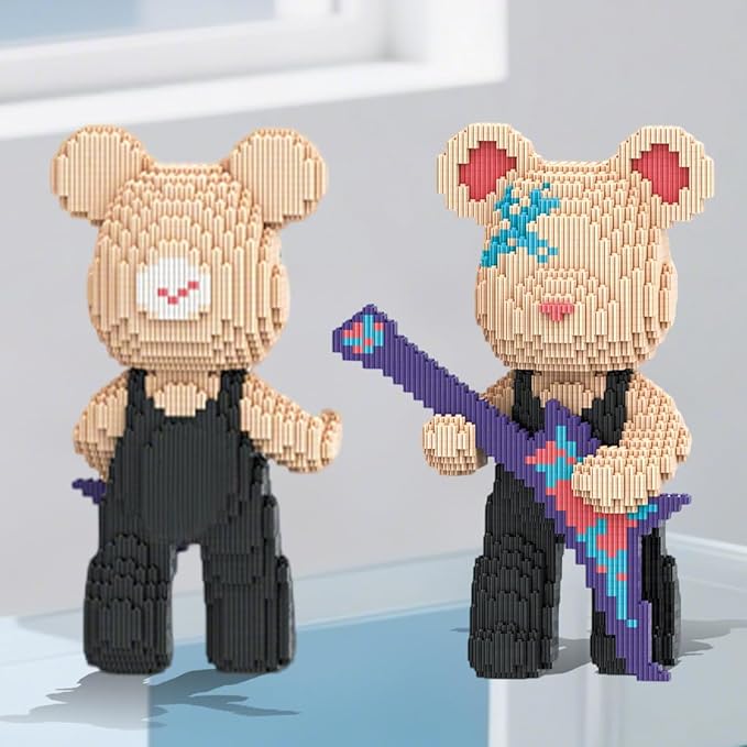 HOOLEDAY Animal Guitar Bear Micro Building Blocks for Adults (3150 Pieces), Bear Bricks Set Creative Home & Office Decor, Gift for Adults & Boys & Girls