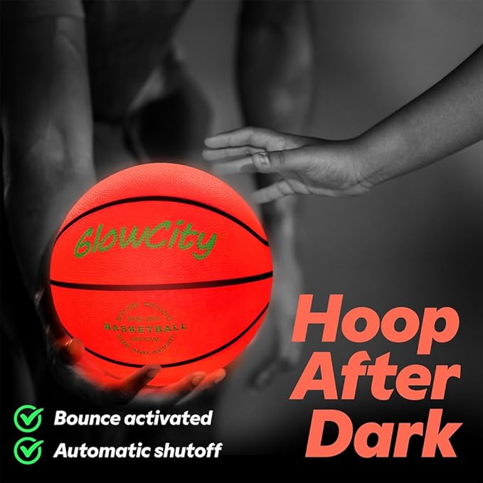 GlowCity Glow in The Dark Basketball for Teen Boy - Glowing Red Basket Ball, Light Up LED Toy for Night Ball Games - Sports Stuff & Gadgets for Kids Age 8 Years Old and Up. Great Gift for Boys & Girls