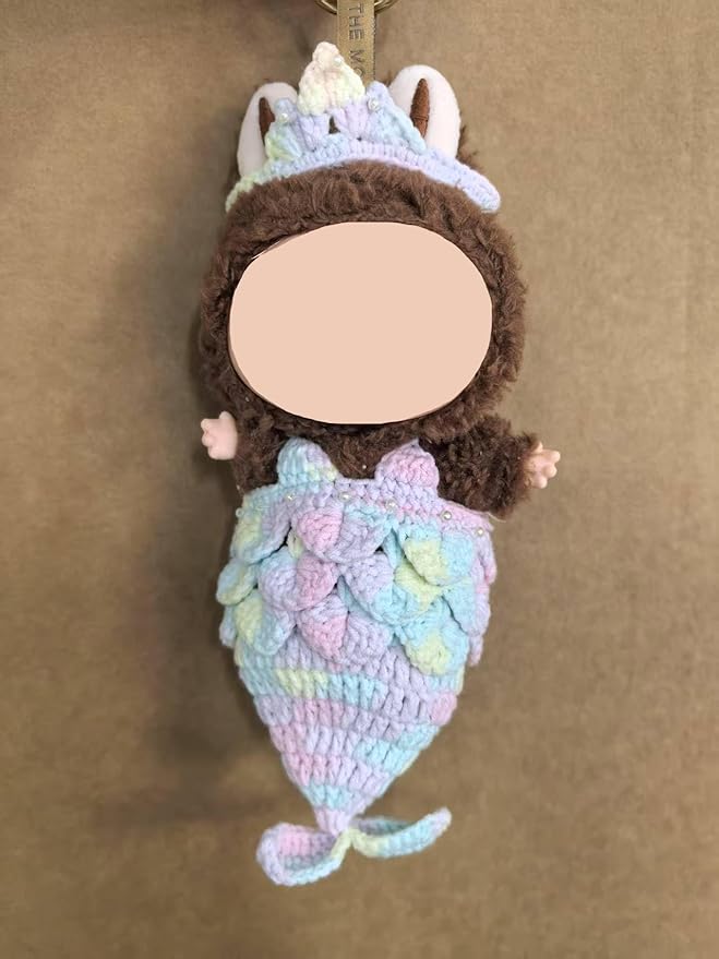 Clothes for Labubu Doll,Clothes for Doll Accessories,Hand-woven Bikini Mermaid Crochet Skirt Set,Summer Mermaid Costume Outfit Suitable for Labubu15&17cm,Dress-Up Accessories for Labubu Doll (color03)