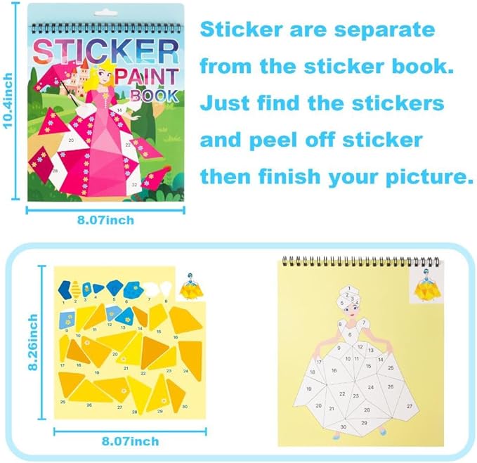 Princess Sticker Paint Book Crafts for Kids Ages 4-8 - Activity Set for Boys and Girls, Birthday Gifts, Party Favors, Travel Learning