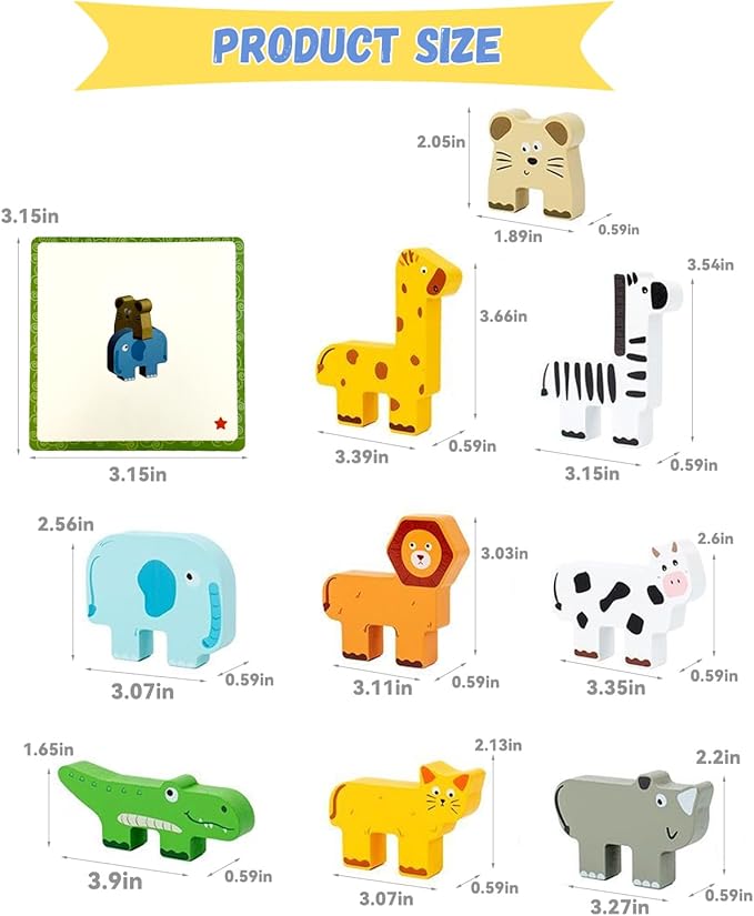 Wooden Animal Puzzles for Toddlers - Sorting & Stacking Montessori Toys for 3 4 5 Year Old Boys Girls, Kids Educational Learning Toys Gift (9pcs Animals)
