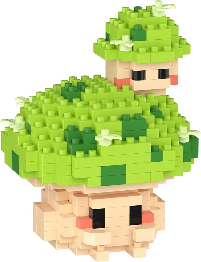 Green Mushroom Mini Cute Mushroom Animals Building Toy Set Adorable Plant Blocks for Creative Play Bonsai Botanical Collection