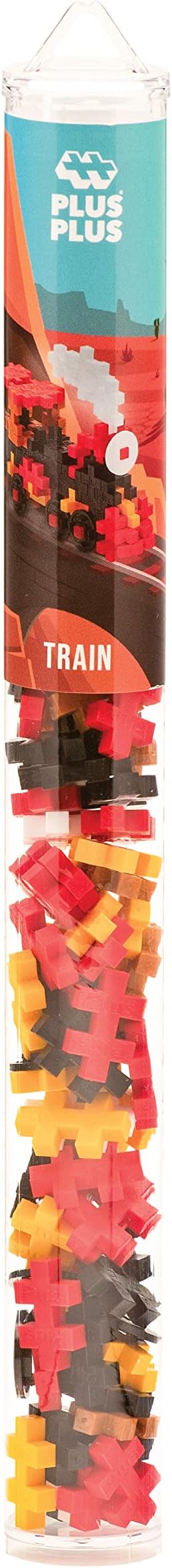 Plus Plus Vehicle Building Block Kit, 3D Puzzle Stem Toy for Kids, 70 Interlocking Pieces - Train Mini Maker Tube
