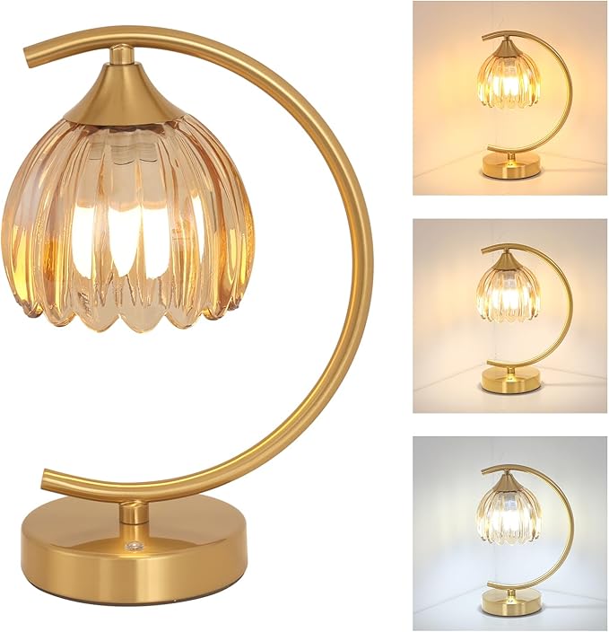 Cordless Table Lamp with 5200mAh Battery & Touch Control - 3 Adjustable Color Temperatures Bulb, Rechargeable Small Table Lamps for Living Room, Bedroom, Office Desk, Nightstand (Amber Tulip)