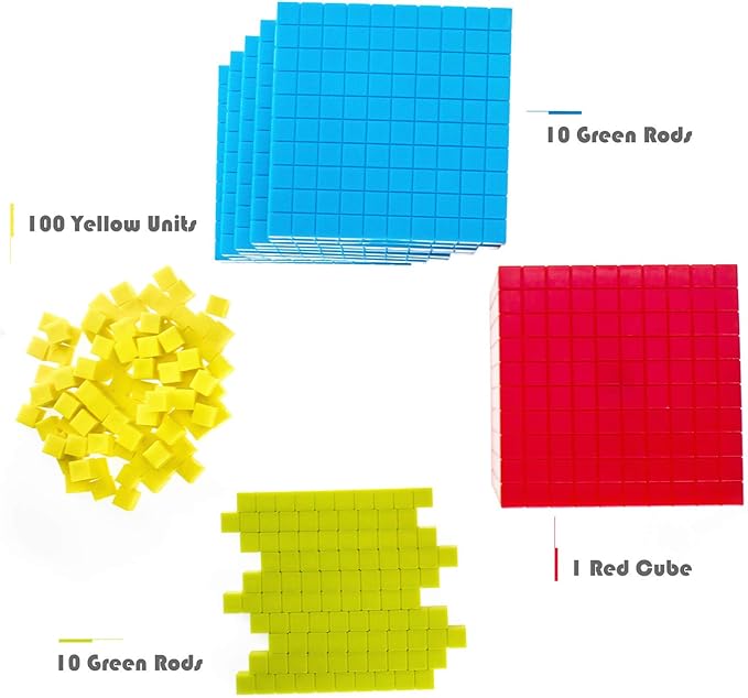 Base Ten Blocks Set - 121PCs Base 10 Set Learning Math Manipulative Teach Kids Volume, Place Value and Number Concepts for Early Counting Math in School or Home