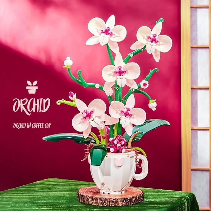 Ideas Orchid Flowers Building Block Set，DIY Home Decoration Kit for Adults，Flowers Home Decor Gift for Mother's Day, Valentine Day, Birthday, Christmas Day Toy for Girl 6 7 8 9 10+ 567PCS
