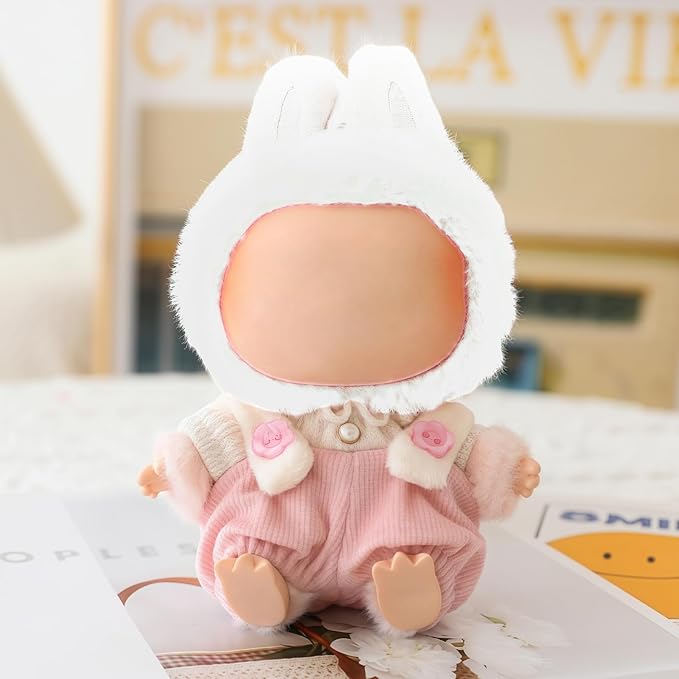 Clothes for Dolls Accessories (No Doll), Cute Outfit Set 2 Pieces Bib Pants for 15 & 17cm Doll Suit, Stylish Dress Up Overalls Doll Clothing Set Replacement Pink