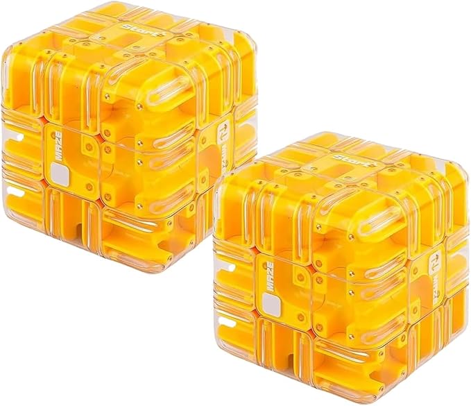2pcs Large Labyrinth 3D Puzzle Maze Cube,Engaging Brain Teaser Toy,3D Magic Cube Maze Ball Puzzle for Stress Relief & Logic Development (Yellow)