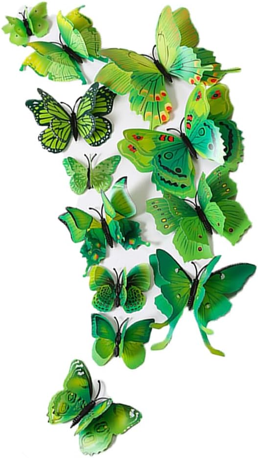 Mixed of 12PCS 3D Pink Butterfly Wall Stickers Decor Art Decorations¡­ (Green)