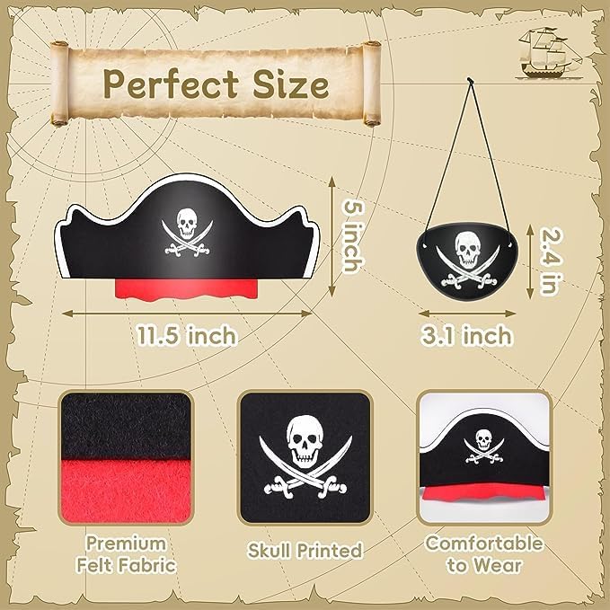 Legigo 36 Pcs Pirate Hat with Eye Mask - Classic Costume Cap Accessories for Pirate Party Cosplay Caribbean Dress, Black